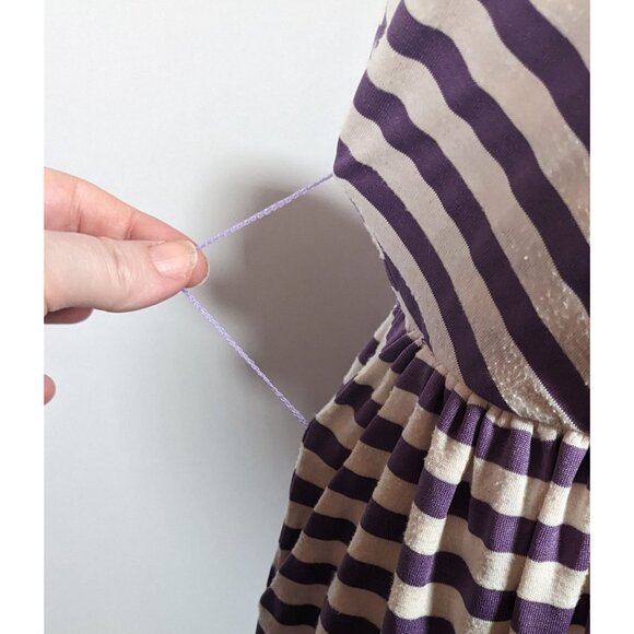 Knitted Dove Cottagecore Purple And White striped Dress With Floral Embroidered - Picture 9 of 11